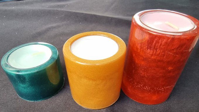 Lot de 3  supports bougies fabrication artisanale en résine époxy., couleur nacrée.