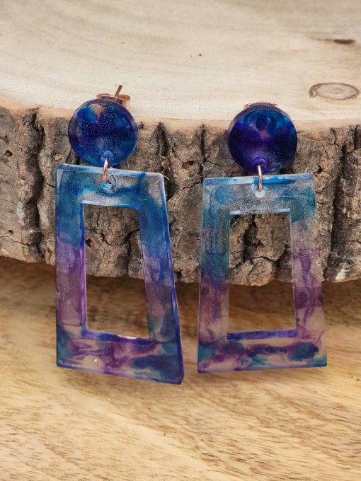 Boucles d'oreilles trapèze transparentes Violet / bleu