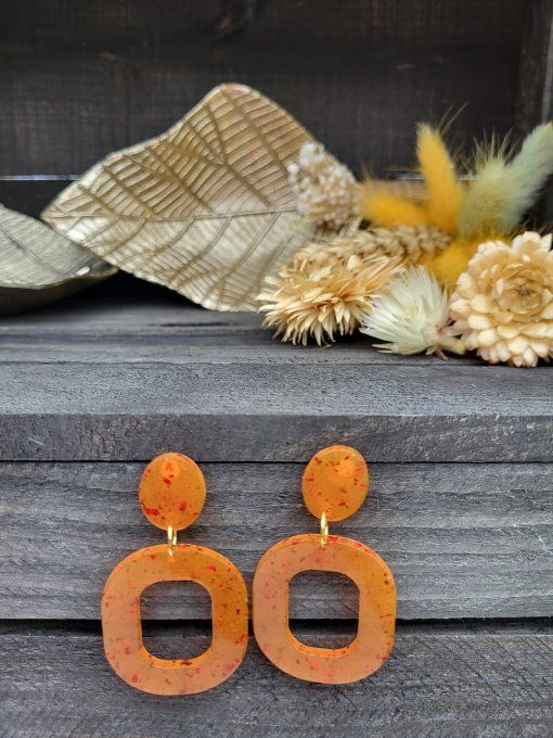 Boucles d'oreilles Ovale orange et rouge