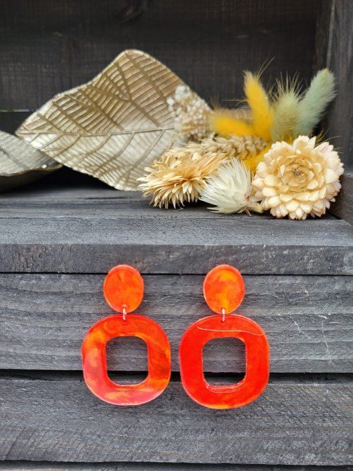 Boucles d'oreilles Ovales Rouge feu