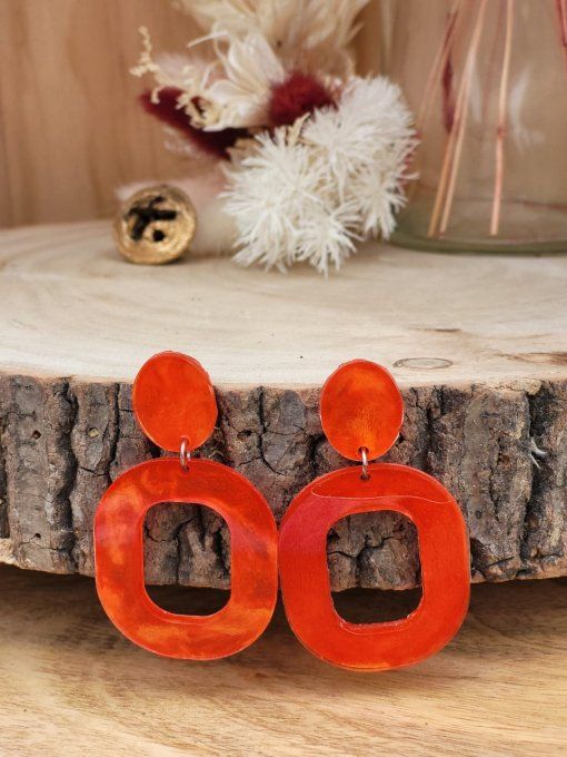 Boucles d'oreilles Ovales Rouge feu